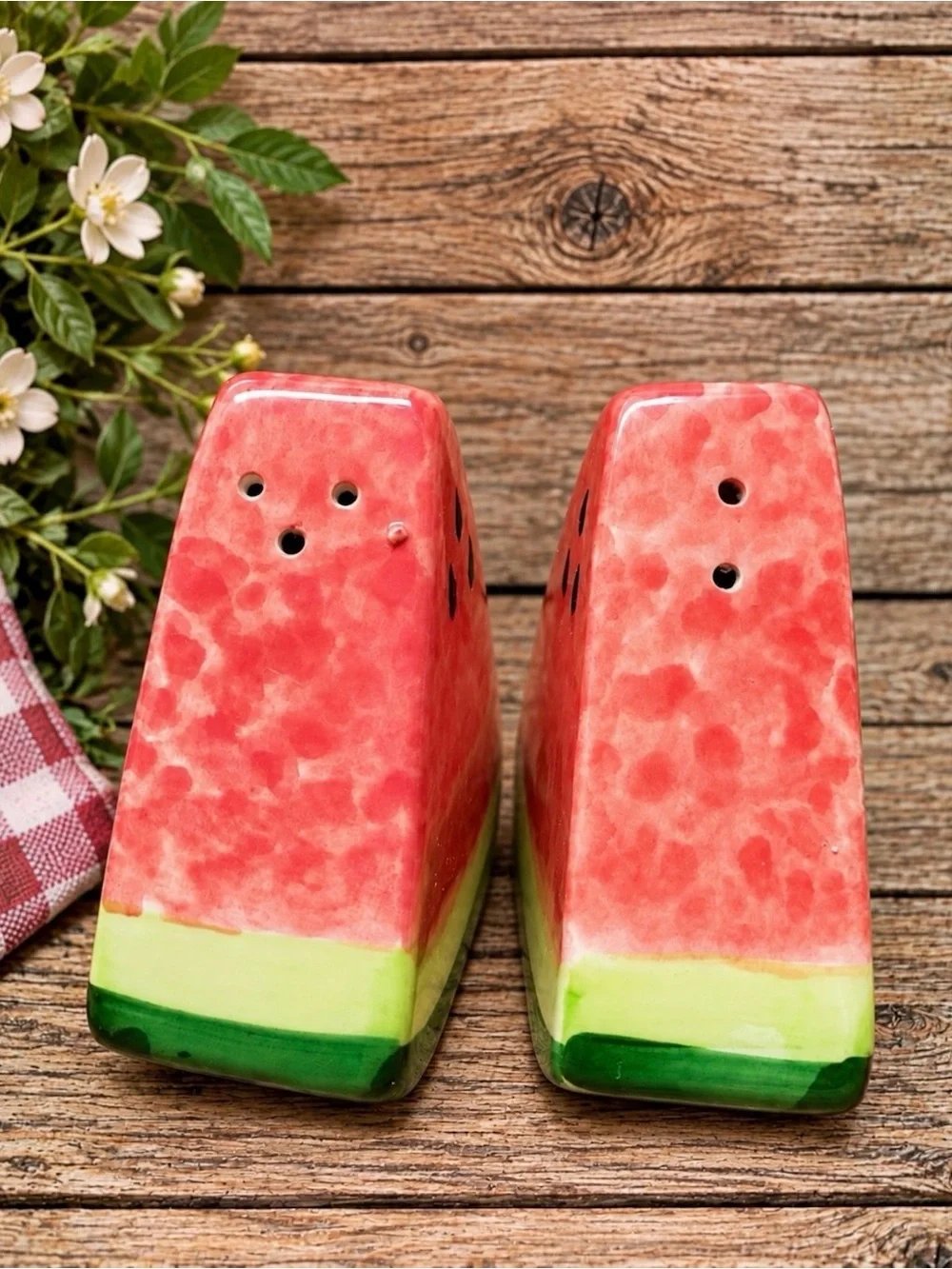 BKLYN Steel Co. 2-Piece Ceramic Watermelon Salt & Pepper Shaker Set NIB